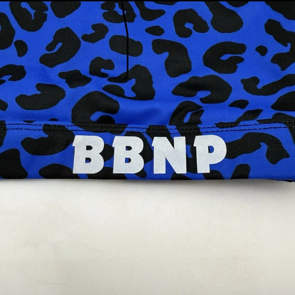 Barbells & Pizza Blue Leopard Print Sports Bra Women’s XL Crossback Activewear